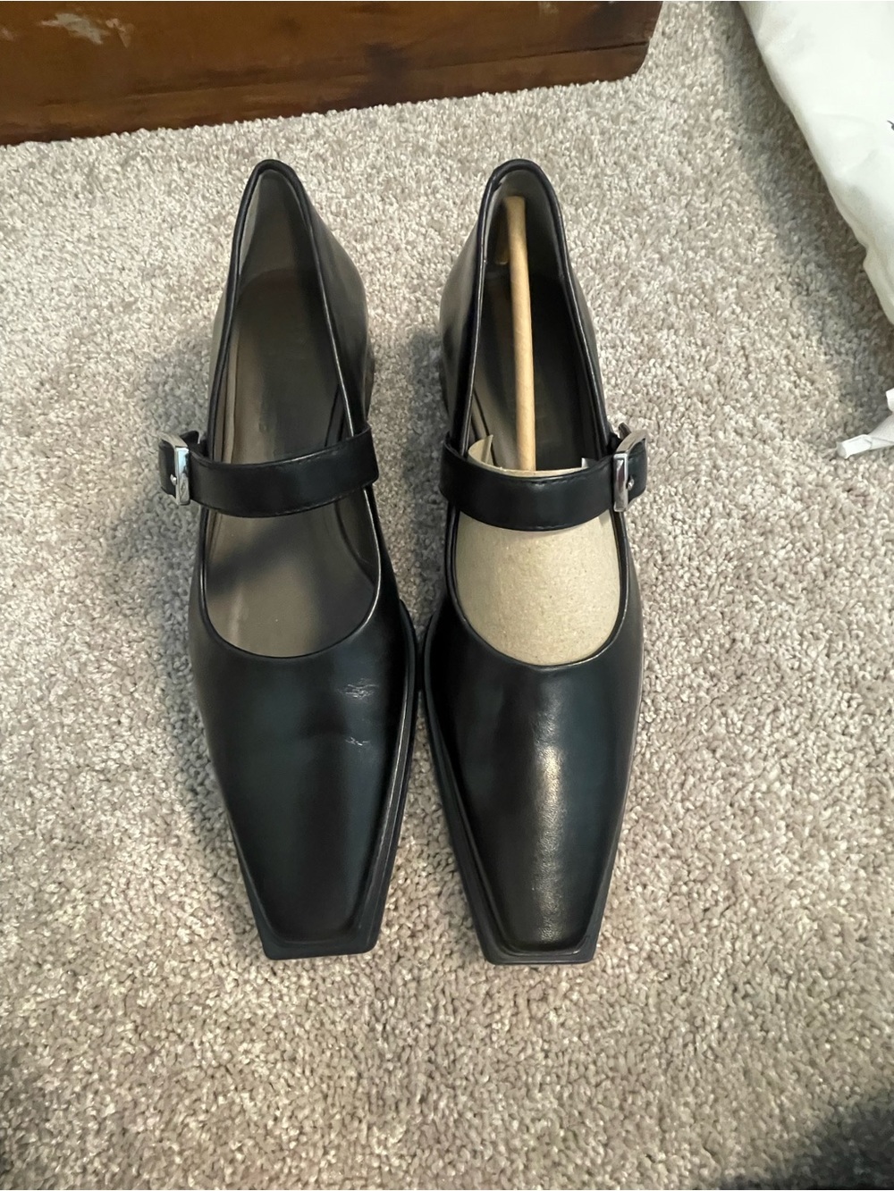 Vagabond Black Leather Mary Jane Flats with Square Toe